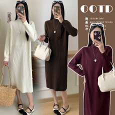 实拍#孕妇秋冬装连衣裙2025新款外穿慵懒风加厚立领针织裙中长款