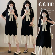 批发实拍#<b class='q'>孕妇</b><b class='q'>连衣裙</b>夏装2026新款<b class='q'>时尚</b>短袖甜美系蝴蝶结拼接鱼尾裙夏