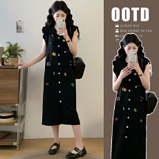 批发实拍#<b class='q'>孕妇</b><b class='q'>连衣裙</b>夏装2026新款夏季<b class='q'>时尚</b>宽松飞飞袖卡通刺绣冰丝裙