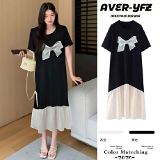 批发新品#孕妇<b class='q'>连衣裙</b>夏装2026新款蝴蝶结冰双丝拼接雪纺怀孕期夏季裙