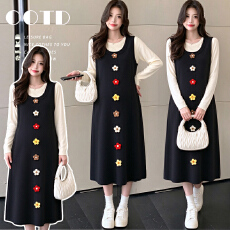 批发新品#孕妇秋装套装2026新款可爱花朵<b class='q'>无袖</b><b class='q'>背心裙</b>+打底衫春秋两件套