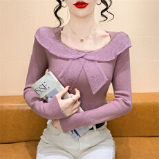 批发实拍 法式<b class='q'>荷叶边</b>蝴蝶结钉钻针织衫秋冬新款显瘦百搭打底衫<b class='q'>毛衣</b>