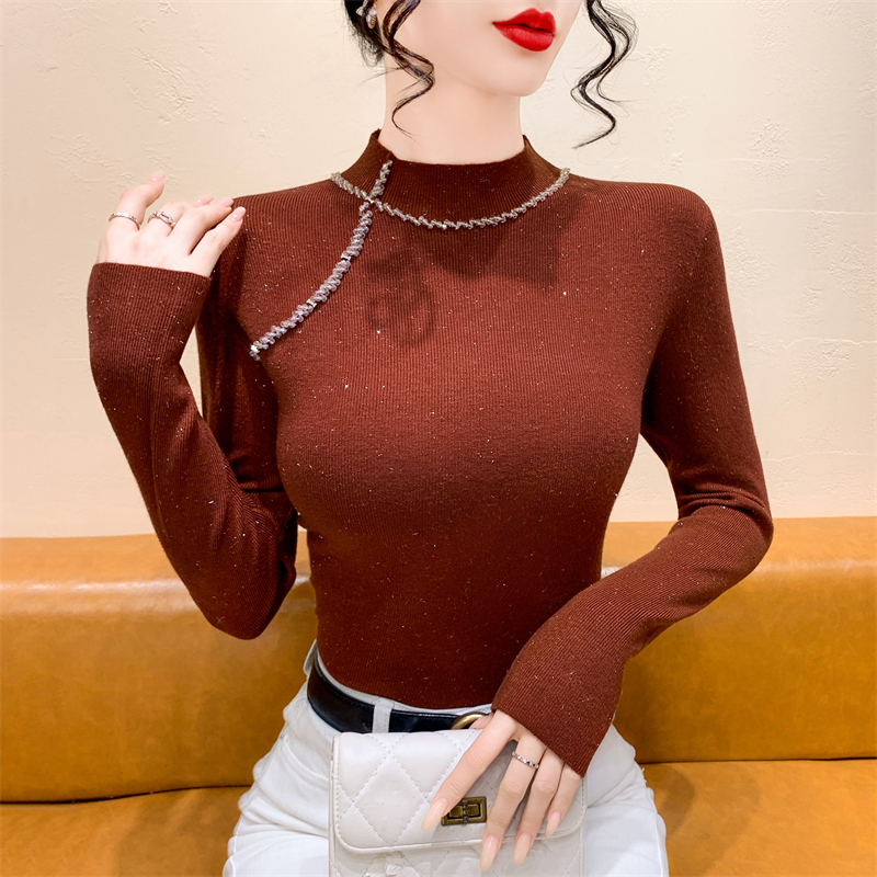 실사 가을 겨울 새로운 반하이넥 무거운 작업 못 훈련 빨간색 신년 니트 스웨터 품격 슬림해 보이는 기본 셔츠 맨위