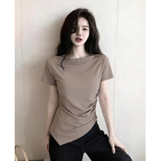 批发⼀字领短袖女夏季修身显瘦T恤<b class='q'>打底衫</b>不规则上衣ins