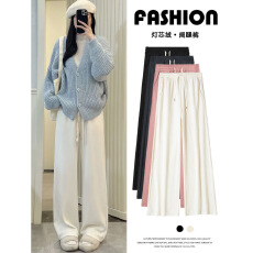 批发白色窄版阔腿裤子女薄款直筒裤高腰显瘦垂感欧棉绒<b class='q'>休闲裤</b>子