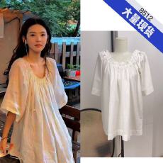 批发章若楠<b class='q'>同款</b>2025夏季新款宽松版型缩褶系带减龄插肩袖<b class='q'>连衣裙</b>女