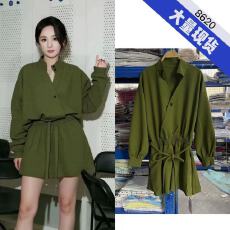 批发杨幂<b class='q'>明星</b><b class='q'>同款</b>气质时尚工装设计长袖连体裤女2025秋季新款绿色衬衫