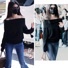 批发<b class='q'>明星</b>白鹿同款黑色一字肩针织衫女2025秋冬新<b class='q'>款</b>修身显瘦百搭上衣