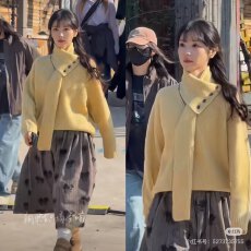 田曦薇明星同款慵懒风黄色围巾款针织毛衣女冬季新款针织衫女