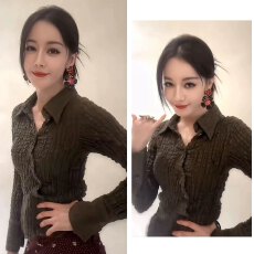 批发迪丽热巴明星同款咖色衬衫新款时尚高级感压皱衬衣修身显瘦<b class='q'>女</b>