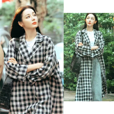 批发迪丽热巴<b class='q'>明星</b><b class='q'>同款</b>黑白格子薄款防晒衬衫外套女高级感气质百搭衬衣