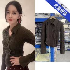 批发迪丽热巴<b class='q'>明星</b><b class='q'>同款</b>咖色衬衫新款时尚高级感压皱衬衣修身显瘦女