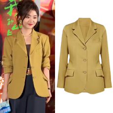 批发谭松韵同款黄色西装外套<b class='q'>女</b>早春休闲小个子高级感宽松职业正装西服