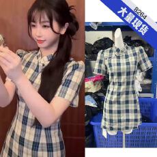 批发灿如繁星虞书欣卫枝同款格纹旗袍女夏日常改良盘扣短裙<b class='q'>连衣裙</b>