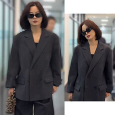 批发辛芷蕾同款深灰色<b class='q'>西装</b>外套女春秋宽松oversize高级感休闲西服上衣
