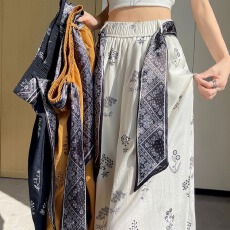 批发2025年新款印花裤裙秋季薄款慵懒山本九分裤大裤脚宽松显瘦休闲裤