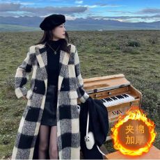 批发毛呢夹棉大衣女外套秋冬季新款高级感格子英伦风呢子小个子<b class='q'>中长款</b>