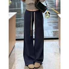 批发秋冬2025新款美式复古休闲运动卫裤女加绒加厚宽松显瘦百搭长裤