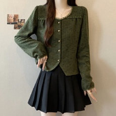 批发大码女装时尚设计感显瘦圆领花边长袖衬衫女2025秋冬新款开衫上衣