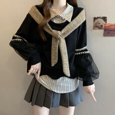 批发实拍~大码2025秋冬新款高级感拼接围巾假两件显瘦百搭长袖卫衣