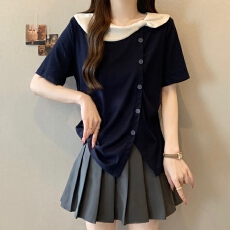 批发实拍~大码胖MM法式短袖T恤女2026<b class='q'>夏</b>季新款洋气设计感娃娃领上衣