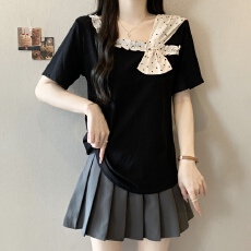 批发实拍~大码胖MM2026夏季新款法式甜美设计感斜肩波点T恤女上衣