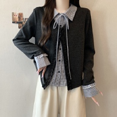 批发实拍~大码胖MM拼接假两件格子<b class='q'>衬衫</b>2026秋季新款巨好看<b class='q'>长袖</b>上衣女