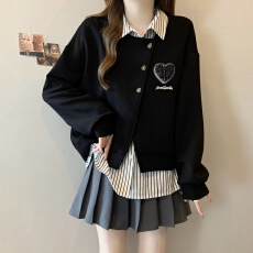 批发大码胖MM2026秋季新款条纹拼接<b class='q'>衬衫</b>卫衣女假两件松驰感穿搭上衣