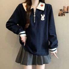 批发<b class='q'>实拍</b>~<b class='q'>大码</b>胖MM娃娃领刺绣卫衣微胖减龄学院风遮肉百搭上衣