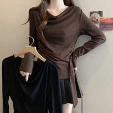 批发实拍2026春款胖MM<b class='q'>秋</b>款时尚设计感荡领飘带显瘦百搭别致上衣