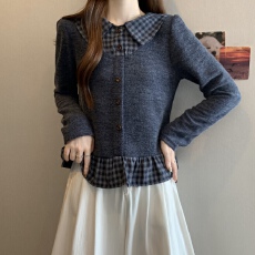 批发实拍2025新款大码女装设计感假两件拼接<b class='q'>格子</b>衬衫百搭显瘦上衣