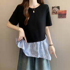 批发<b class='q'>实拍</b>2026新款大码胖MM设计感拼接<b class='q'>衬衫</b>不规则遮肚显瘦百搭上衣