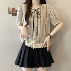 批发<b class='q'>实拍</b>2026新款<b class='q'>大码</b>胖MM设计感法式复古条纹蕾丝拼接显瘦百搭上衣