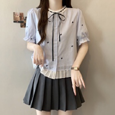 批发<b class='q'>实拍</b>2026新款<b class='q'>大码</b>胖MM设计感法式拼接荷叶边蝴蝶结显瘦百搭上衣