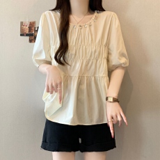 批发<b class='q'>实拍</b>2026新款<b class='q'>大码</b><b class='q'>女装</b>胖MM设计感圆领法式娃娃衫显瘦百搭上衣