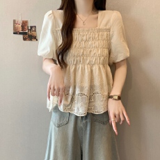 批发<b class='q'>实拍</b>2026新款<b class='q'>大码</b><b class='q'>女装</b>胖MM法式设计感娃娃衫方领遮肚显瘦百搭上衣