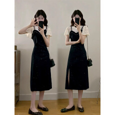 批发<b class='q'>实拍</b>2026新款<b class='q'>大码</b><b class='q'>女装</b>胖MM设计感假两件拼接蕾丝显瘦百搭连衣裙