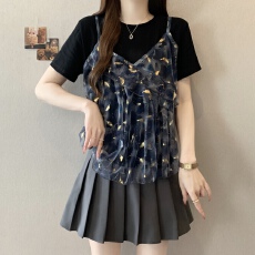 批发<b class='q'>实拍</b>2026新款<b class='q'>大码</b><b class='q'>女装</b>胖MM设计感假两件拼接吊带遮肚显瘦百搭上衣