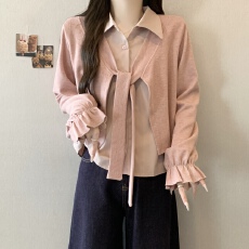 批发实拍2026新款<b class='q'>大码</b><b class='q'>女装</b>胖MM秋款设计感假两件系带遮肚显瘦百搭上衣
