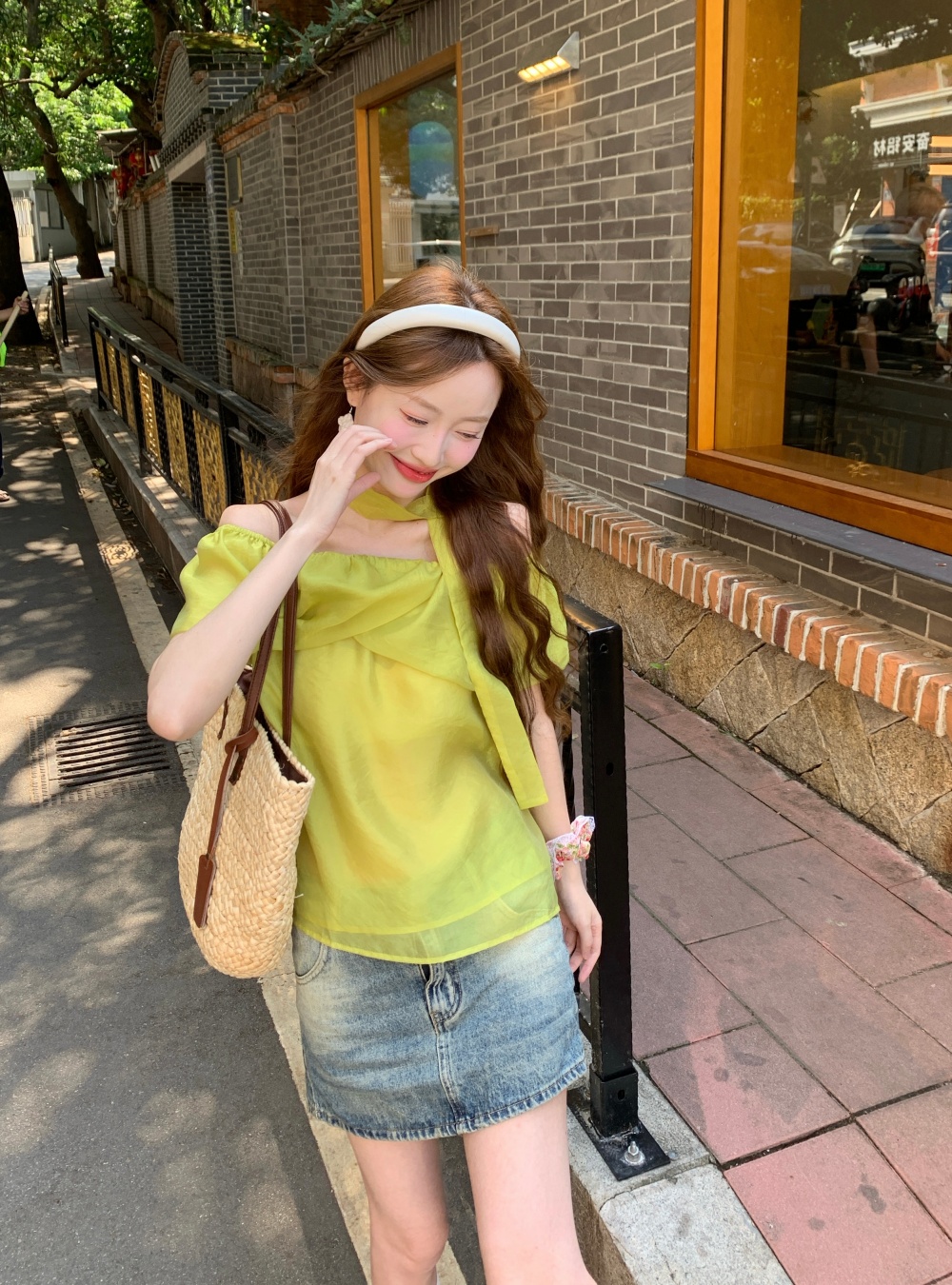 실사 프랑스식 느긋한 바람 오프숄더 셔츠 여름 새로운 마이크로 ~을 통해 실 실 프릴 민소매 맨위 여성