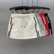 批发官图纯棉华棉 夏新款宽松休闲显瘦A字百搭抽绳短裙女