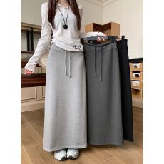 批发曼巴棉 灰色<b class='q'>运动</b>半身裙女春新款高腰直筒开叉a字半裙垂坠感卫裙
