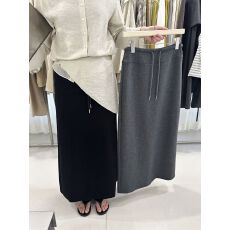 批发曼巴棉 灰色运动半身裙女秋新款高腰直筒开叉a字半裙垂坠感卫裙