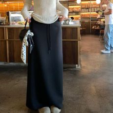 批发曼巴棉 灰色运动半身裙女秋新款高腰直筒开叉a字半裙垂坠感卫裙