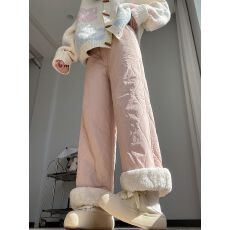 批发官图不减价 复合羊羔绒 新款东北特厚保暖加绒防寒毛绒阔腿裤