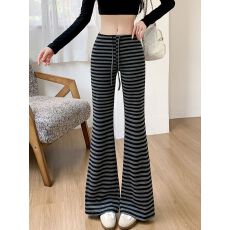 批发官图不减价 色织条 灰色条纹微喇裤<b class='q'>女</b>慵懒风阔腿垂感<b class='q'>休闲裤</b>子