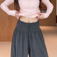 批发官图不减价 花边腰<b class='q'>阔腿裤</b>女秋季新款高腰显瘦宽松休闲运动<b class='q'>裤</b>