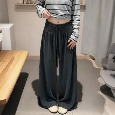 批发官图不减价 花边腰<b class='q'>阔腿裤</b>女秋季新款高腰显瘦宽松休闲运动<b class='q'>裤</b>