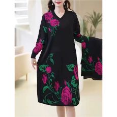 批发<b class='q'>高档</b>时尚妈妈针织<b class='q'>连衣裙</b>2025气质新款洋气宽松显瘦遮肉长裙送围巾