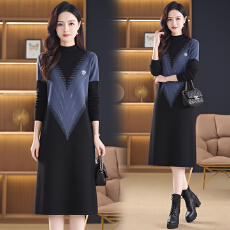 批发实拍女秋冬新款高端宽松大码遮肚子显瘦毛衣韩版中长款针织连衣裙